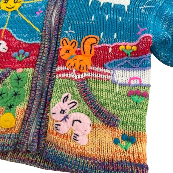 Peruvian Knit Sweater Cardigan Hooded Full Zip Long Sleeve 4 - Picture 3 of 10